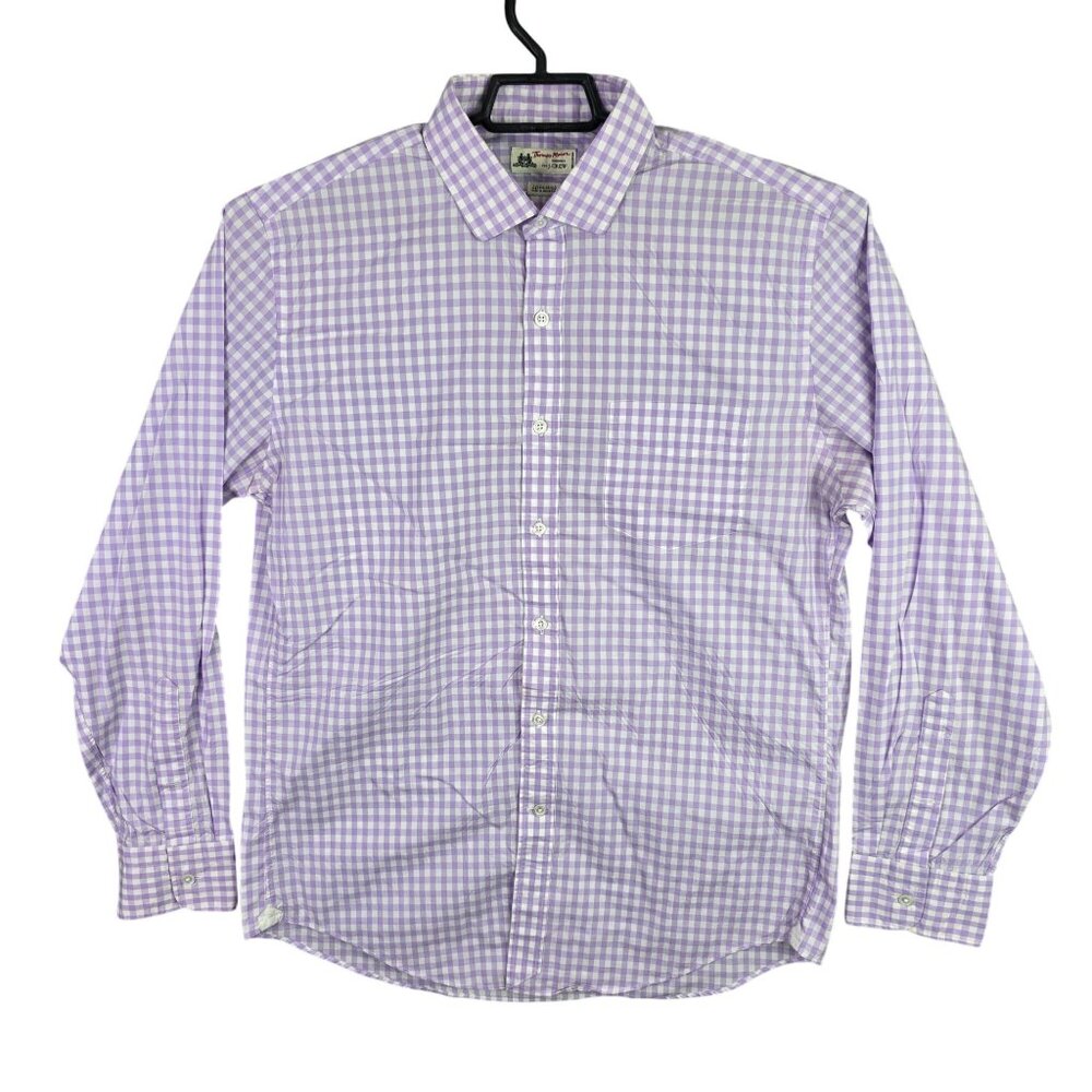 Mens Thomas Mason J. Crew Purple White Checkered Shirt Button Up Cotton Size L